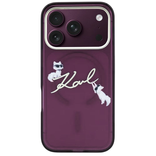 Coque MagSafe pour Apple iPhone 18 Pro / 17 Pro, Karl Lagerfeld, IML Choupette Karl Script Logo, Bordeaux
