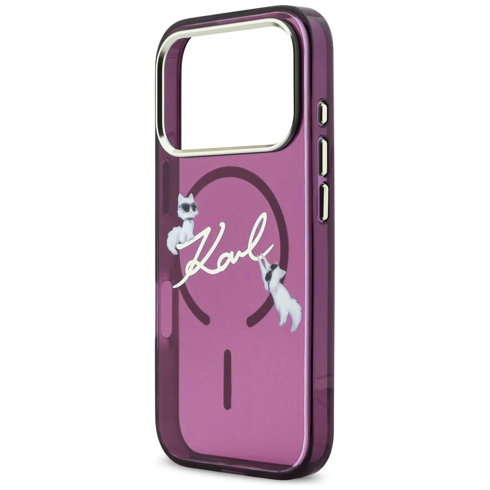 Coque MagSafe pour Apple iPhone 18 Pro / 17 Pro, Karl Lagerfeld, IML Choupette Karl Script Logo, Bordeaux