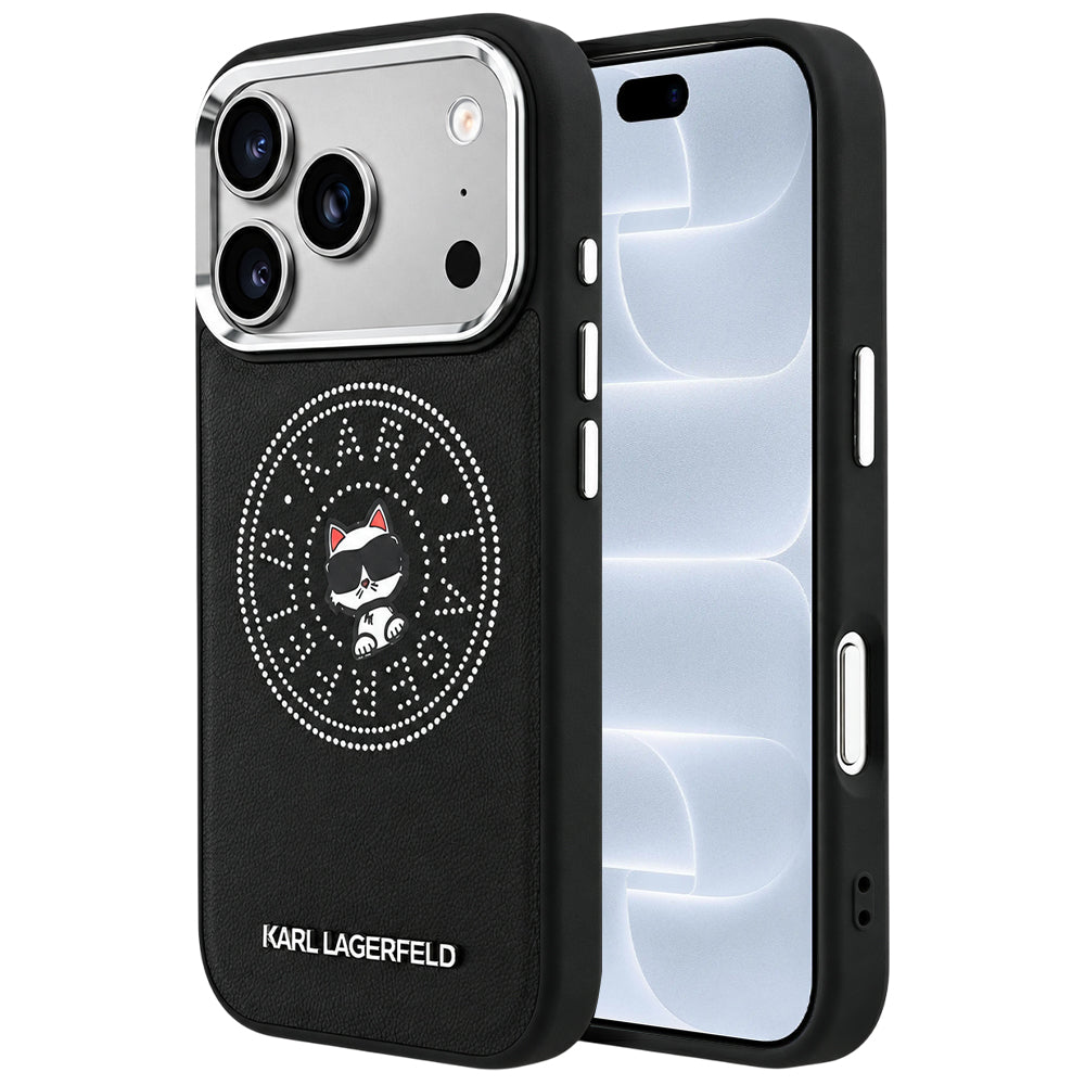 Coque MagSafe pour Apple iPhone 18 Pro / 17 Pro, Karl Lagerfeld, Point and Choupette Sketch, Noire