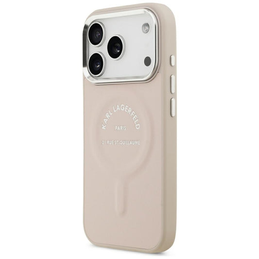 Coque MagSafe pour Apple iPhone 18 Pro / 17 Pro, Karl Lagerfeld, Anneau Logo Karl RSG, Rose