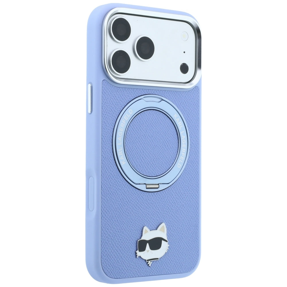Coque MagSafe pour Apple iPhone 18 Pro / 17 Pro, Karl Lagerfeld, Support Anneau 360 Choupette Pin, Bleu