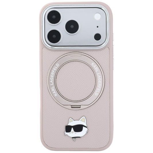 Coque MagSafe pour Apple iPhone 18 Pro / 17 Pro, Karl Lagerfeld, Ring Stand 360 Choupette Pin, rose
