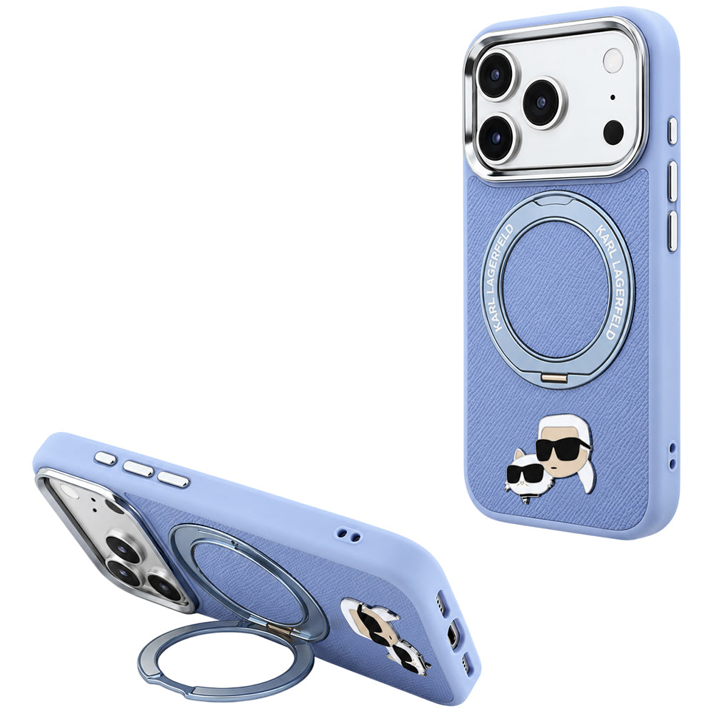 MagSafe-Hülle für Apple iPhone 18 Pro / 17 Pro, Karl Lagerfeld, Ring Stand 360 Karl & Choupette Pin, Blau