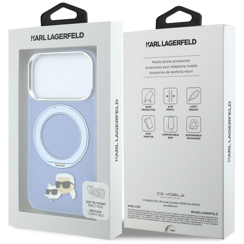 MagSafe-Hülle für Apple iPhone 18 Pro / 17 Pro, Karl Lagerfeld, Ring Stand 360 Karl & Choupette Pin, Blau