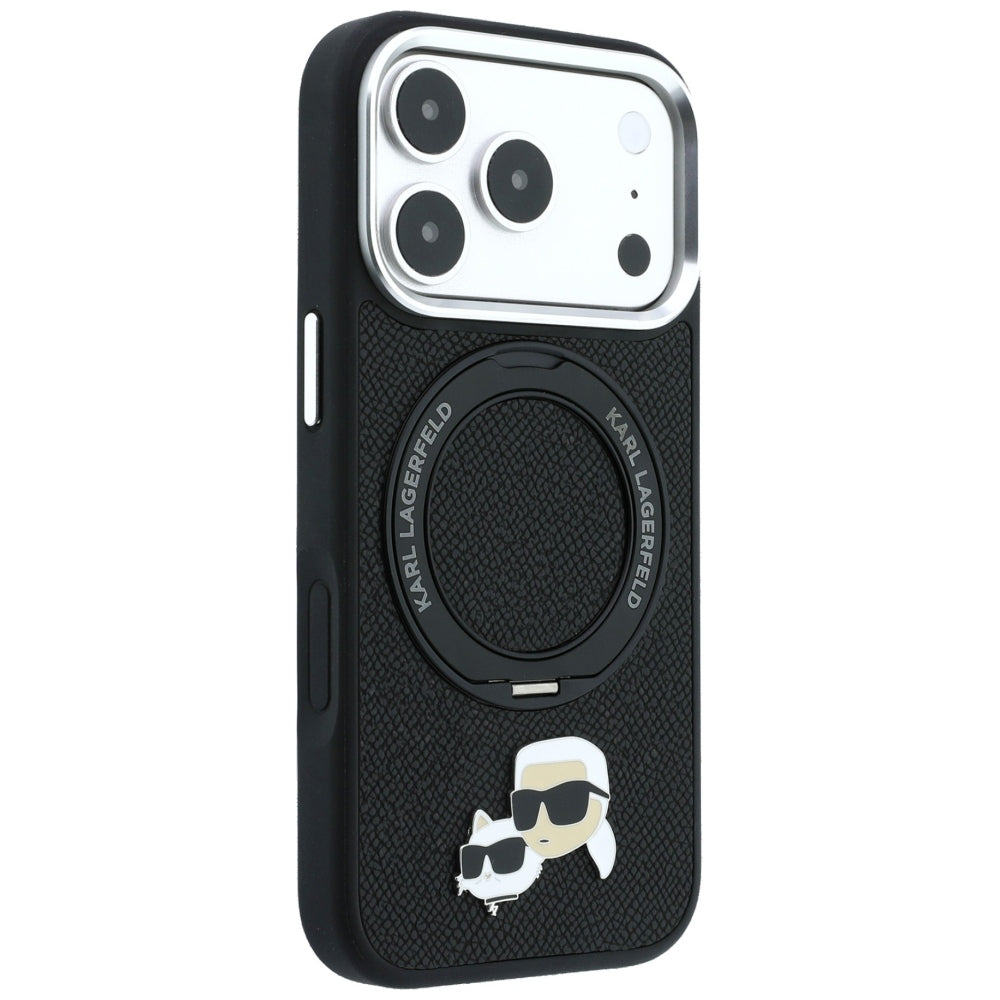 MagSafe-Hülle für Apple iPhone 18 Pro / 17 Pro, Karl Lagerfeld, Ring Stand 360 Karl & Choupette Pin, Schwarz