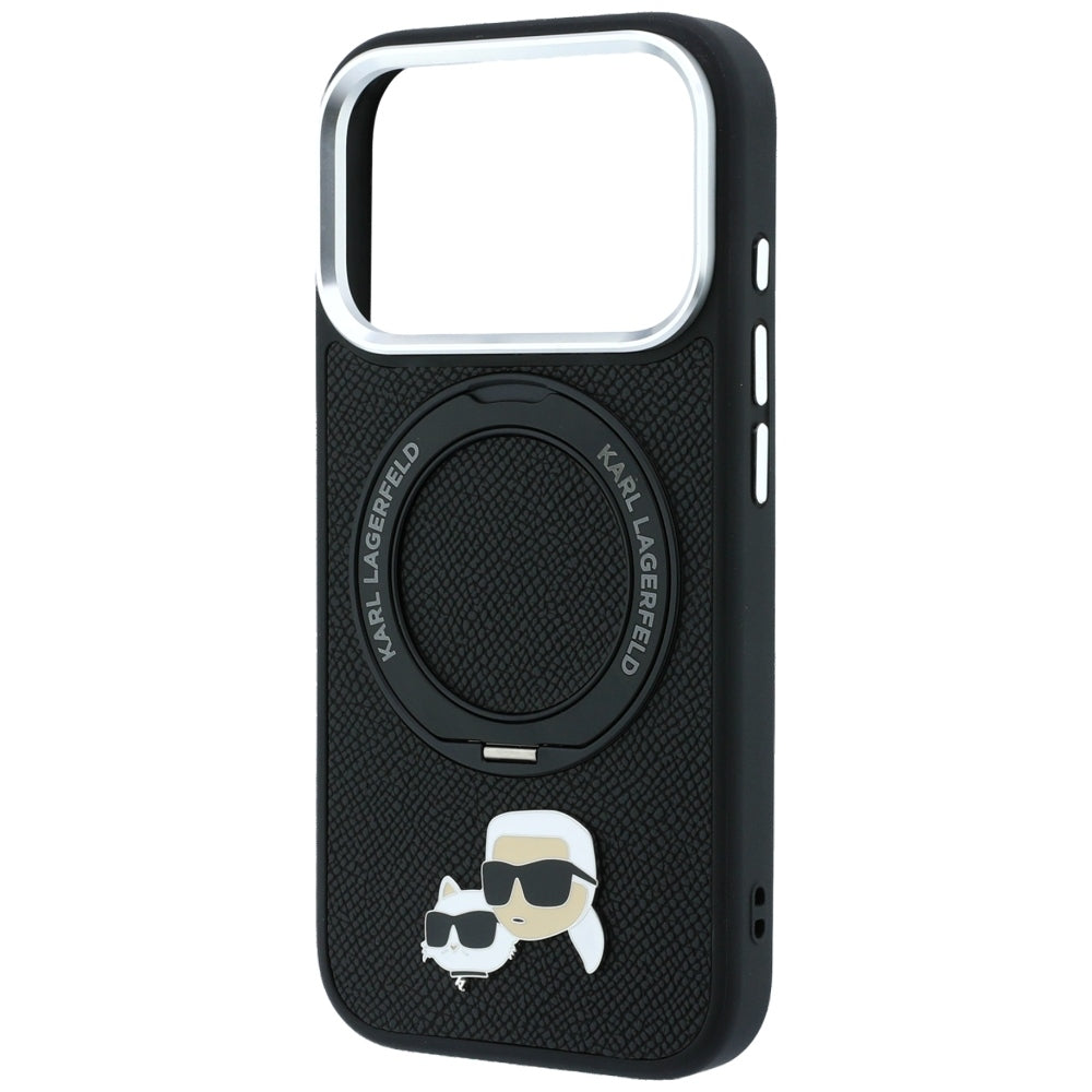 MagSafe-Hülle für Apple iPhone 18 Pro / 17 Pro, Karl Lagerfeld, Ring Stand 360 Karl & Choupette Pin, Schwarz