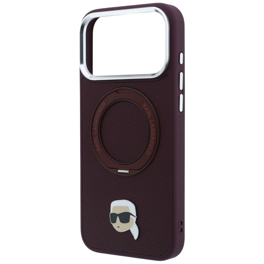 Coque MagSafe pour Apple iPhone 18 Pro / 17 Pro, Karl Lagerfeld, Ring Stand 360 Karl Pin, Bordeaux