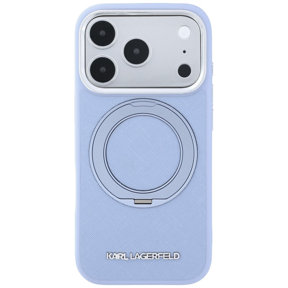 Coque MagSafe pour Apple iPhone 18 Pro / 17 Pro, Karl Lagerfeld, Support Anneau 360 Saffiano, Bleu