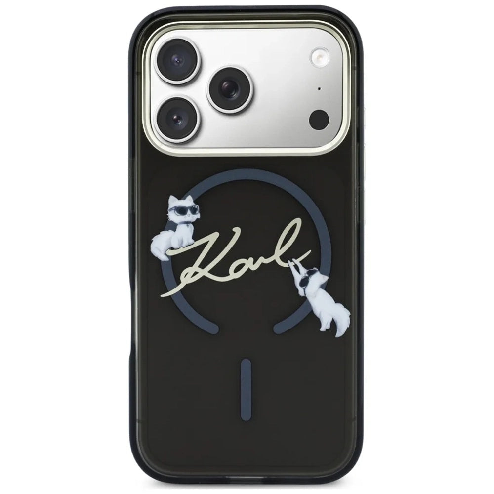 Coque MagSafe pour Apple iPhone 18 Pro, Karl Lagerfeld, IML Choupette Karl Script Logo, Noire
