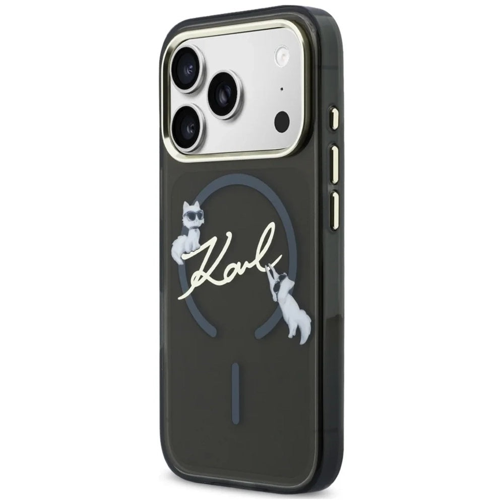 Coque MagSafe pour Apple iPhone 18 Pro, Karl Lagerfeld, IML Choupette Karl Script Logo, Noire