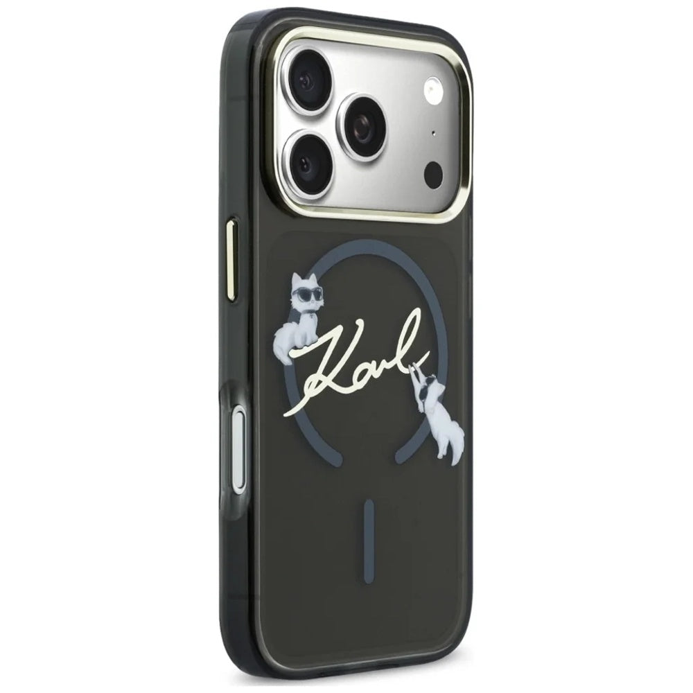 Coque MagSafe pour Apple iPhone 18 Pro, Karl Lagerfeld, IML Choupette Karl Script Logo, Noire