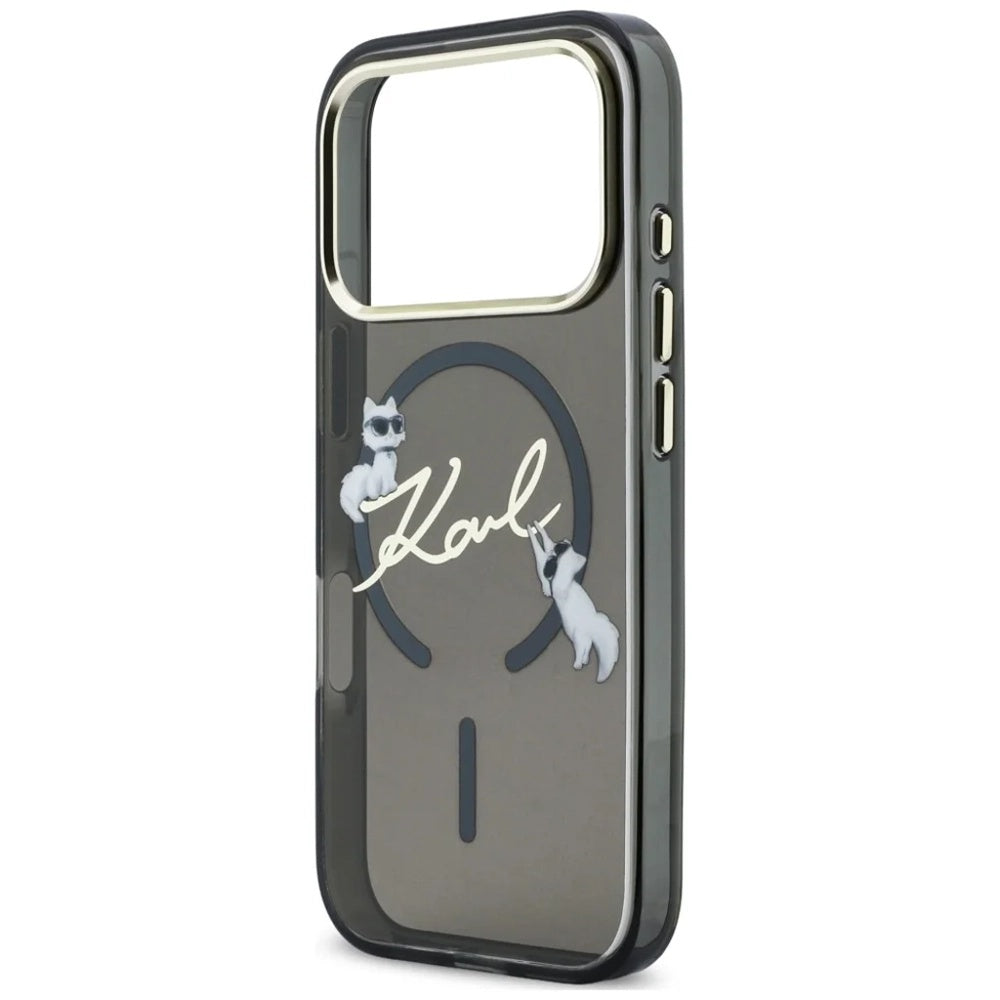 Coque MagSafe pour Apple iPhone 18 Pro, Karl Lagerfeld, IML Choupette Karl Script Logo, Noire