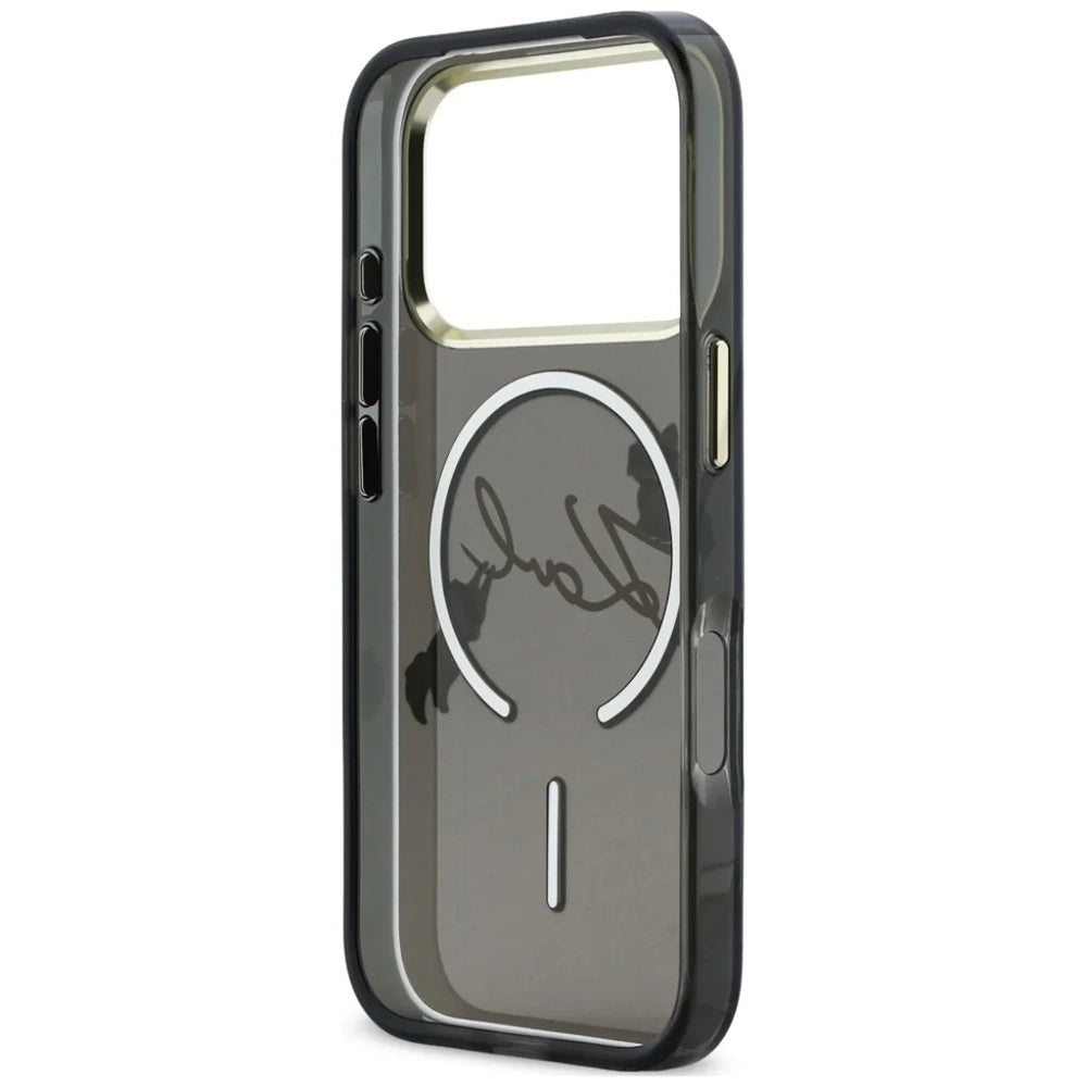 Coque MagSafe pour Apple iPhone 18 Pro, Karl Lagerfeld, IML Choupette Karl Script Logo, Noire
