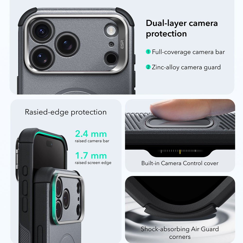 Coque MagSafe pour Apple iPhone 18 Pro Max / 17 Pro Max, ESR, Cyber Armor Kickstand, Gris