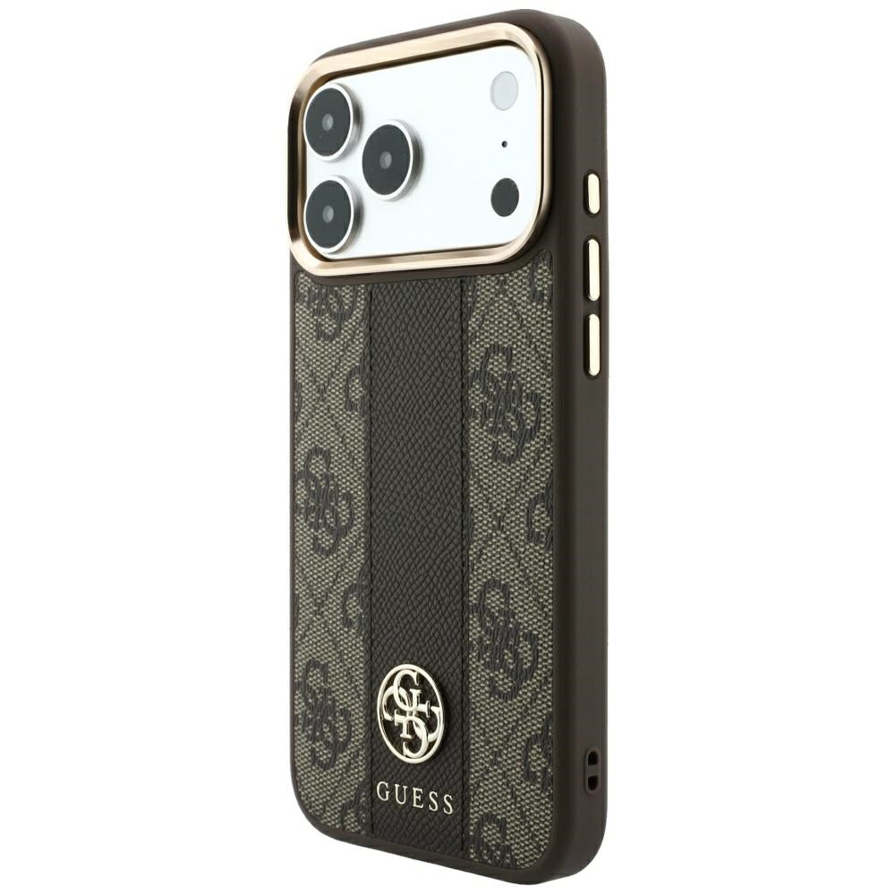 Coque MagSafe pour Apple iPhone 18 Pro Max / 17 Pro Max, Guess, Logo Classique Rond 4G Stripe, Marron