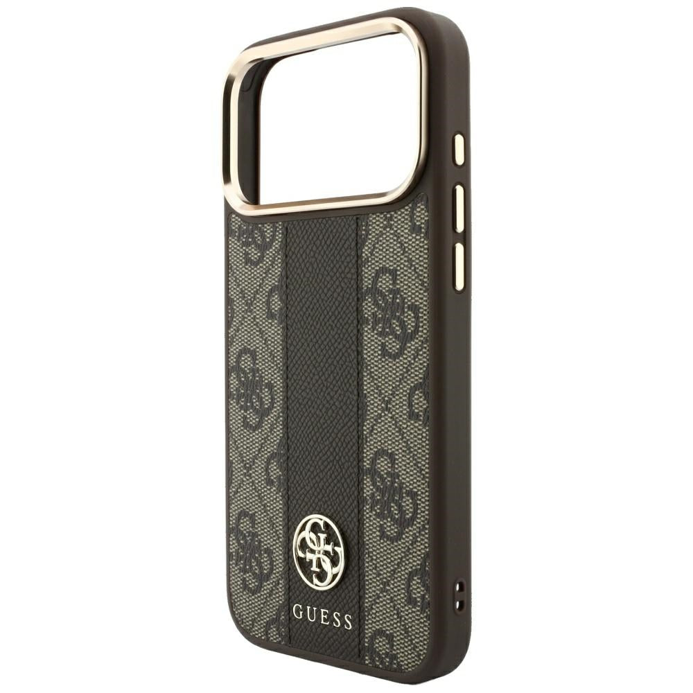 Coque MagSafe pour Apple iPhone 18 Pro Max / 17 Pro Max, Guess, Logo Classique Rond 4G Stripe, Marron
