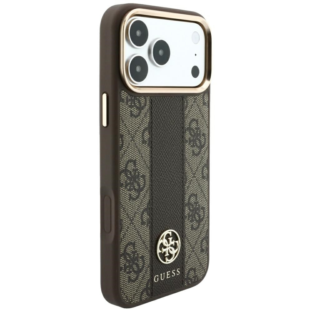 Coque MagSafe pour Apple iPhone 18 Pro Max / 17 Pro Max, Guess, Logo Classique Rond 4G Stripe, Marron