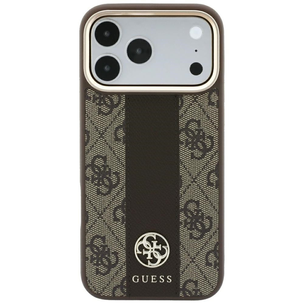 Coque MagSafe pour Apple iPhone 18 Pro Max / 17 Pro Max, Guess, Logo Classique Rond 4G Stripe, Marron