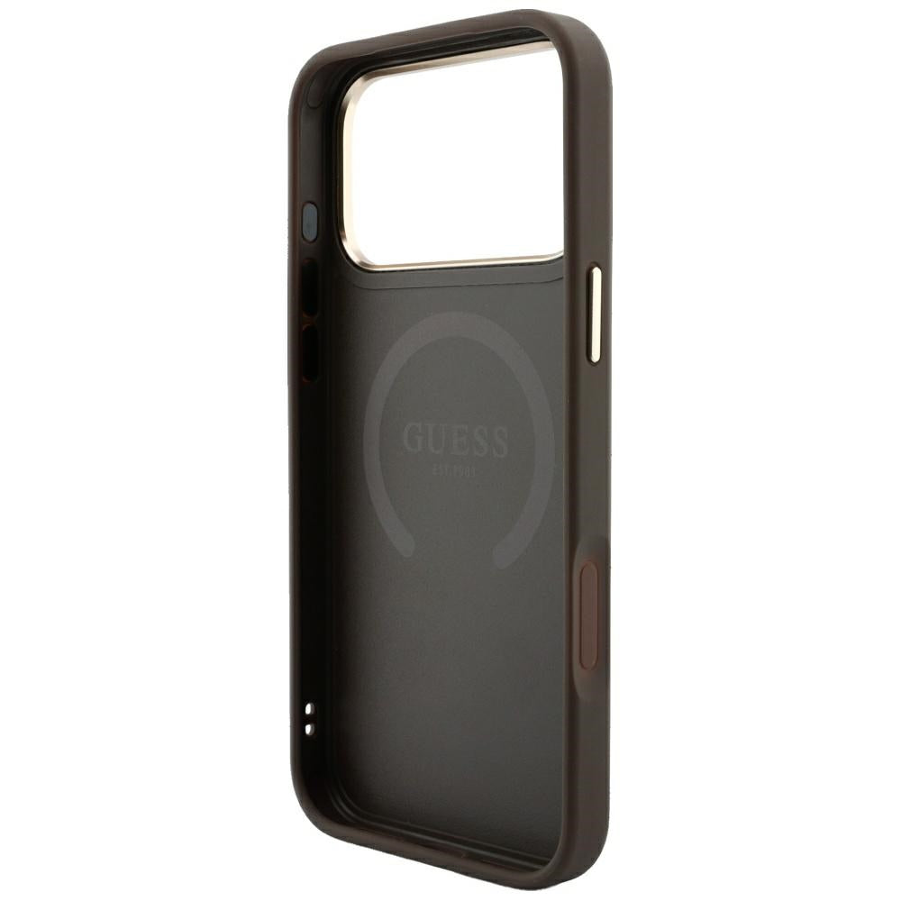 Coque MagSafe pour Apple iPhone 18 Pro Max / 17 Pro Max, Guess, Logo Classique Rond 4G Stripe, Marron
