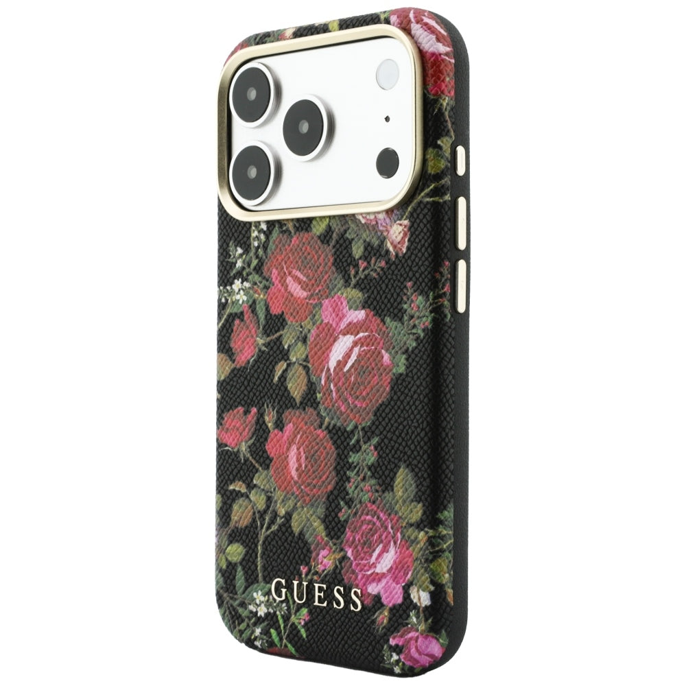 MagSafe-Hülle für Apple iPhone 18 Pro Max / 17 Pro Max, Guess, Blossom Roses Print, Schwarz