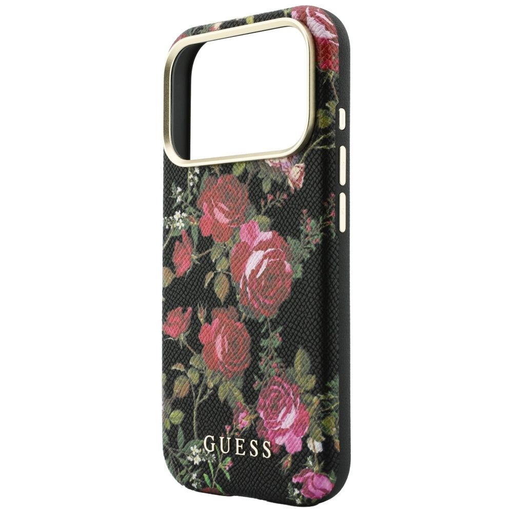 MagSafe-Hülle für Apple iPhone 18 Pro Max / 17 Pro Max, Guess, Blossom Roses Print, Schwarz