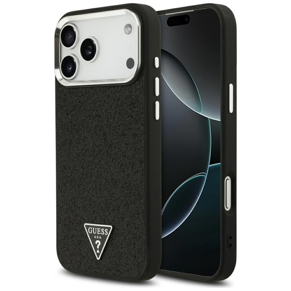 Coque MagSafe pour Apple iPhone 18 Pro Max / 17 Pro Max, Guess, Logo Triangle Pailleté, Noire