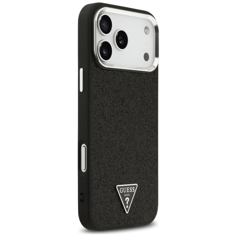 Coque MagSafe pour Apple iPhone 18 Pro Max / 17 Pro Max, Guess, Logo Triangle Pailleté, Noire