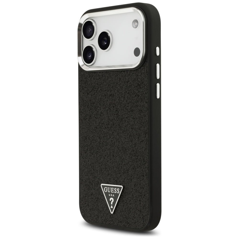 Coque MagSafe pour Apple iPhone 18 Pro Max / 17 Pro Max, Guess, Logo Triangle Pailleté, Noire