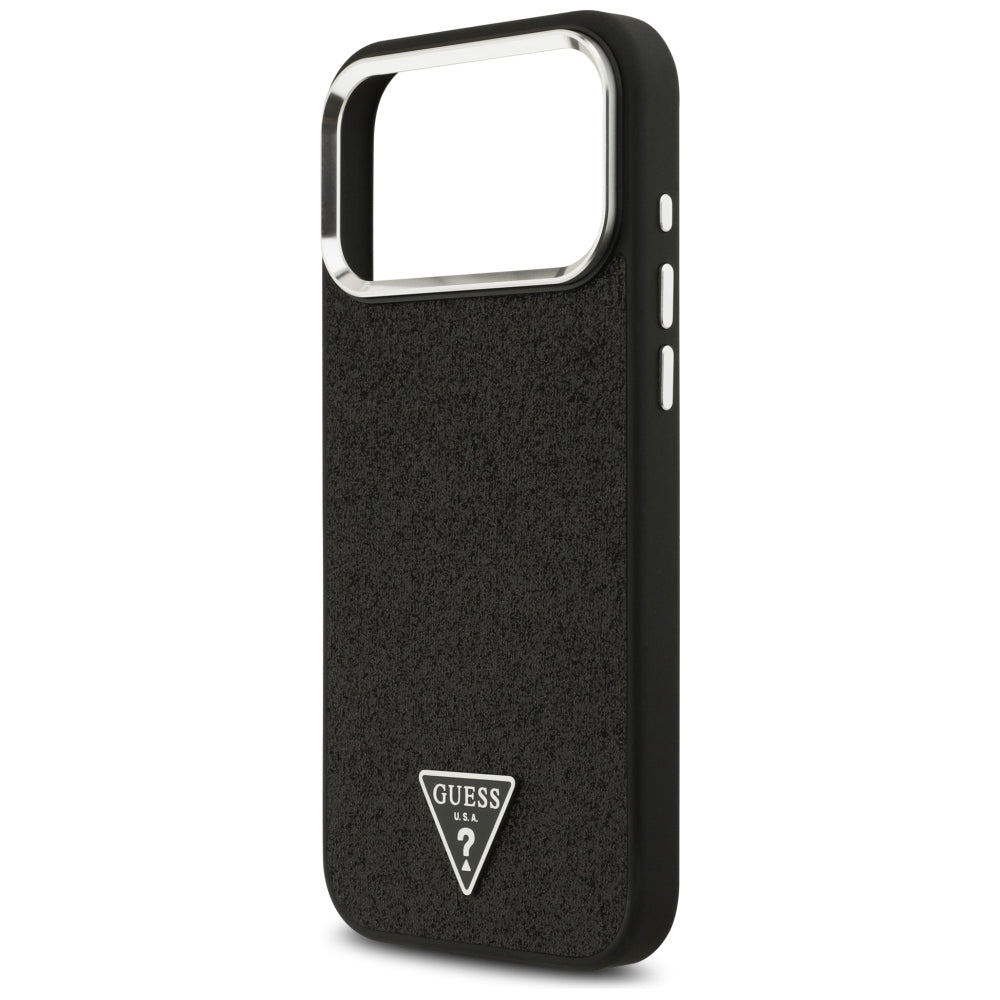 Coque MagSafe pour Apple iPhone 18 Pro Max / 17 Pro Max, Guess, Logo Triangle Pailleté, Noire