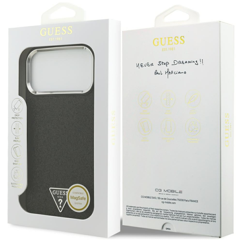 Coque MagSafe pour Apple iPhone 18 Pro Max / 17 Pro Max, Guess, Logo Triangle Pailleté, Noire
