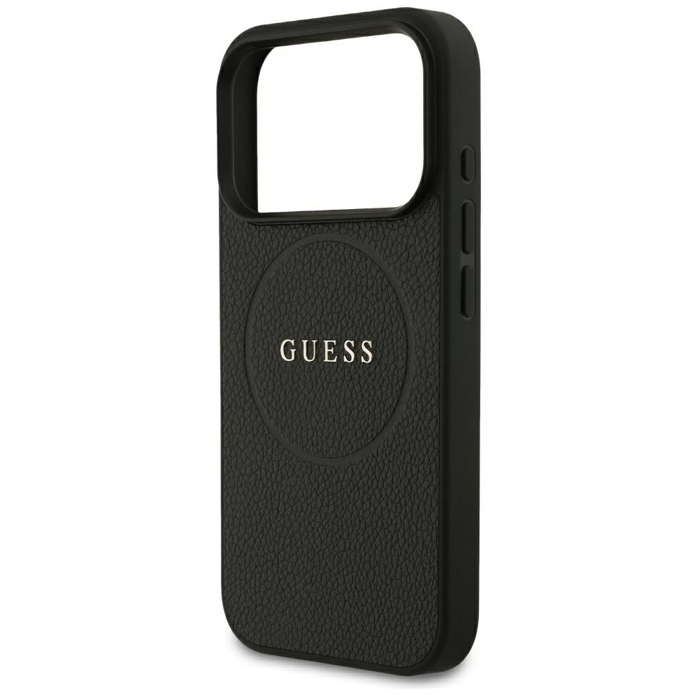 Coque MagSafe pour Apple iPhone 18 Pro Max / 17 Pro Max, Guess, Anneau Doré Grainé, Noire