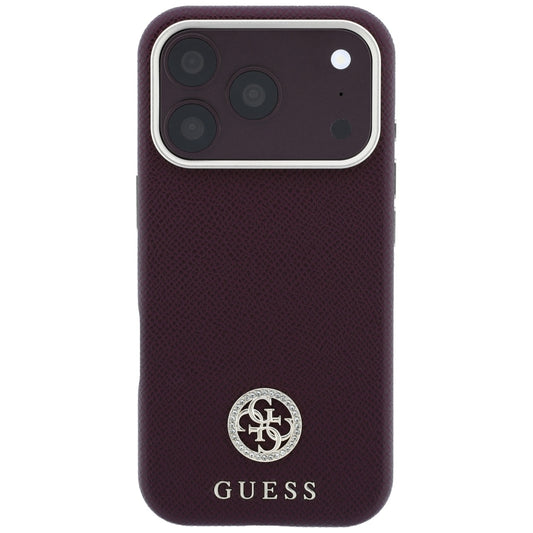 MagSafe-Hülle für Apple iPhone 18 Pro Max / 17 Pro Max, Guess, genarbtes rundes Strass-Logo, Weinrot