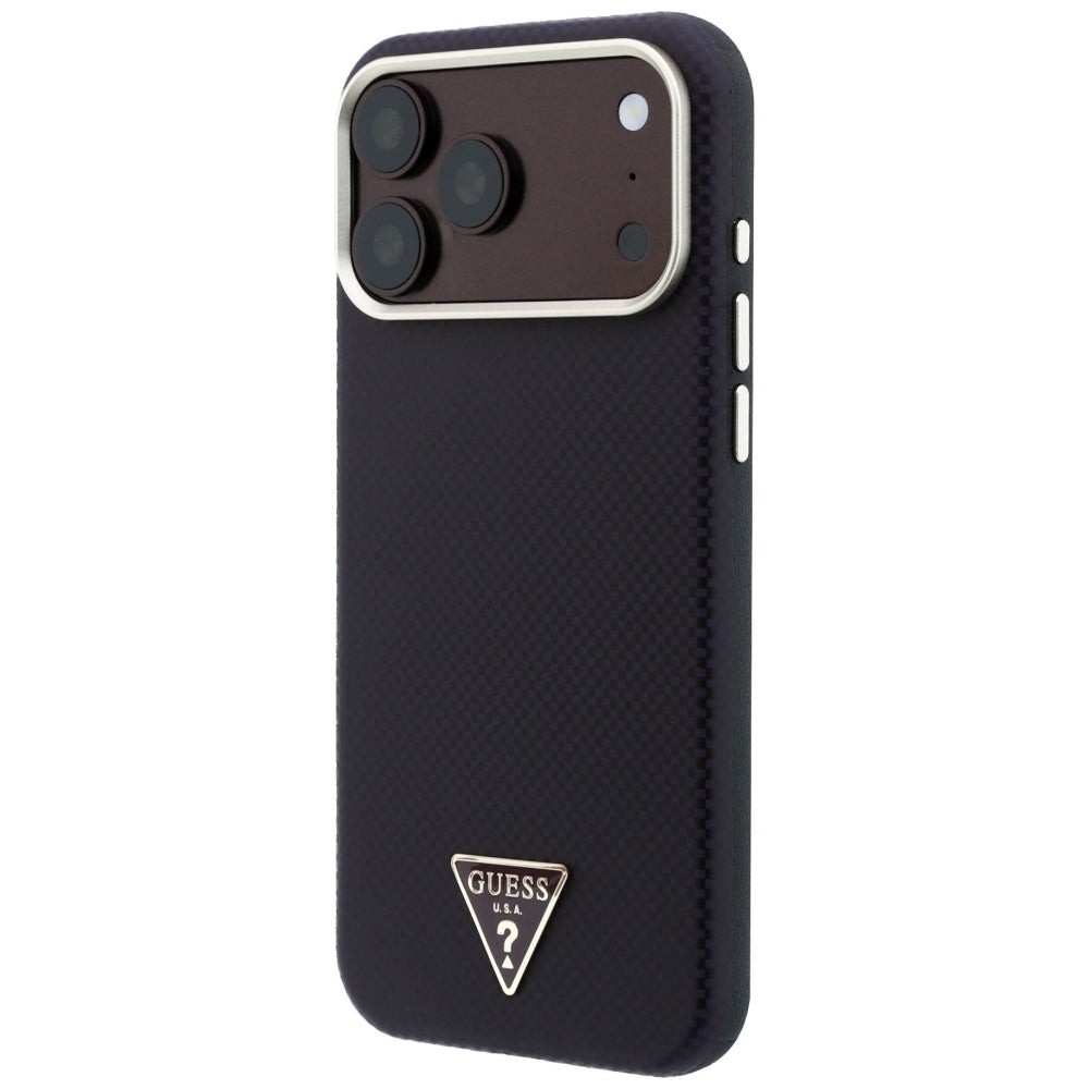 Coque MagSafe pour Apple iPhone 18 Pro Max / 17 Pro Max, Guess, Logo Triangle Kevlar, Bordeaux