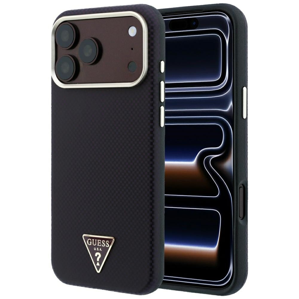 Coque MagSafe pour Apple iPhone 18 Pro Max / 17 Pro Max, Guess, Logo Triangle Kevlar, Bordeaux