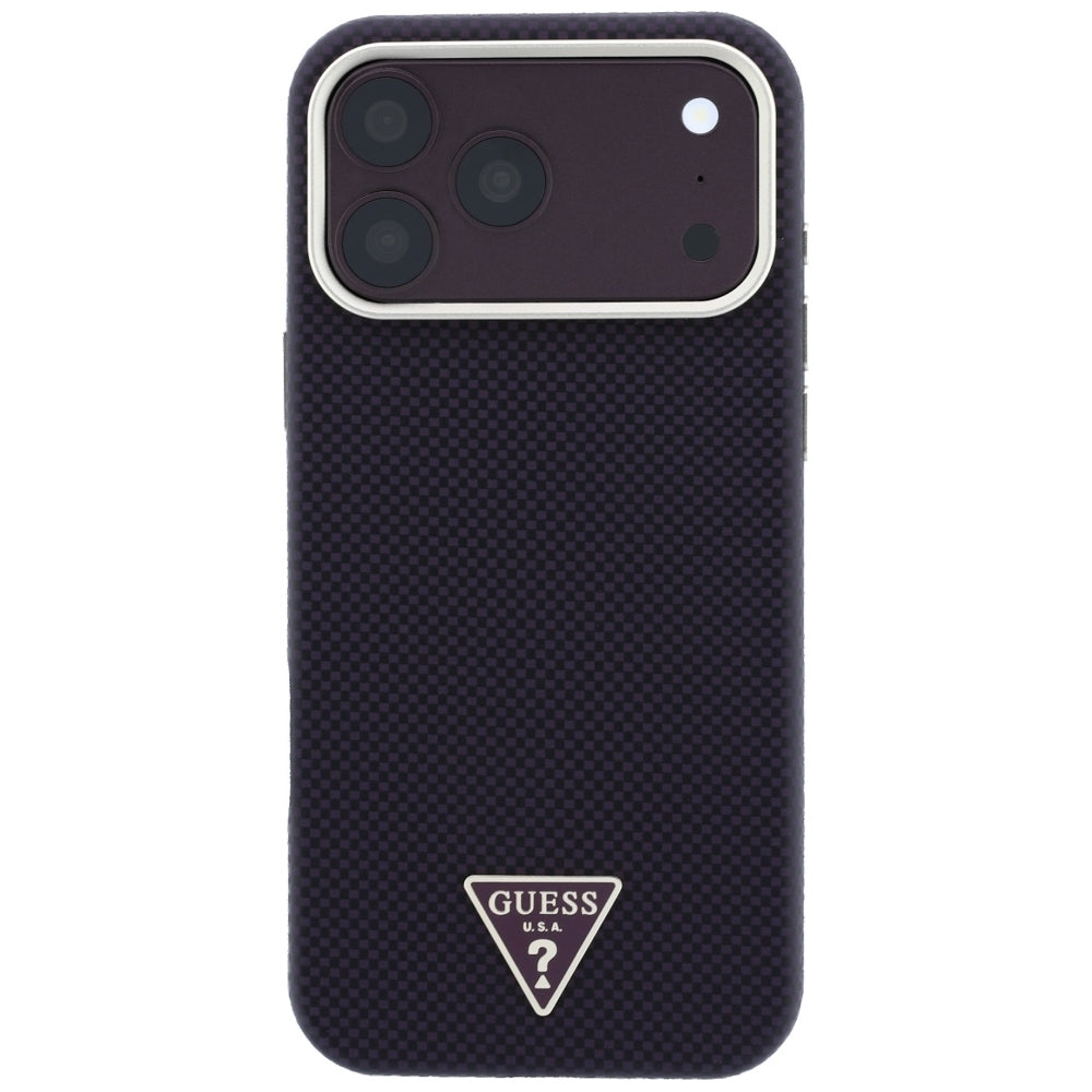 Coque MagSafe pour Apple iPhone 18 Pro Max / 17 Pro Max, Guess, Logo Triangle Kevlar, Bordeaux
