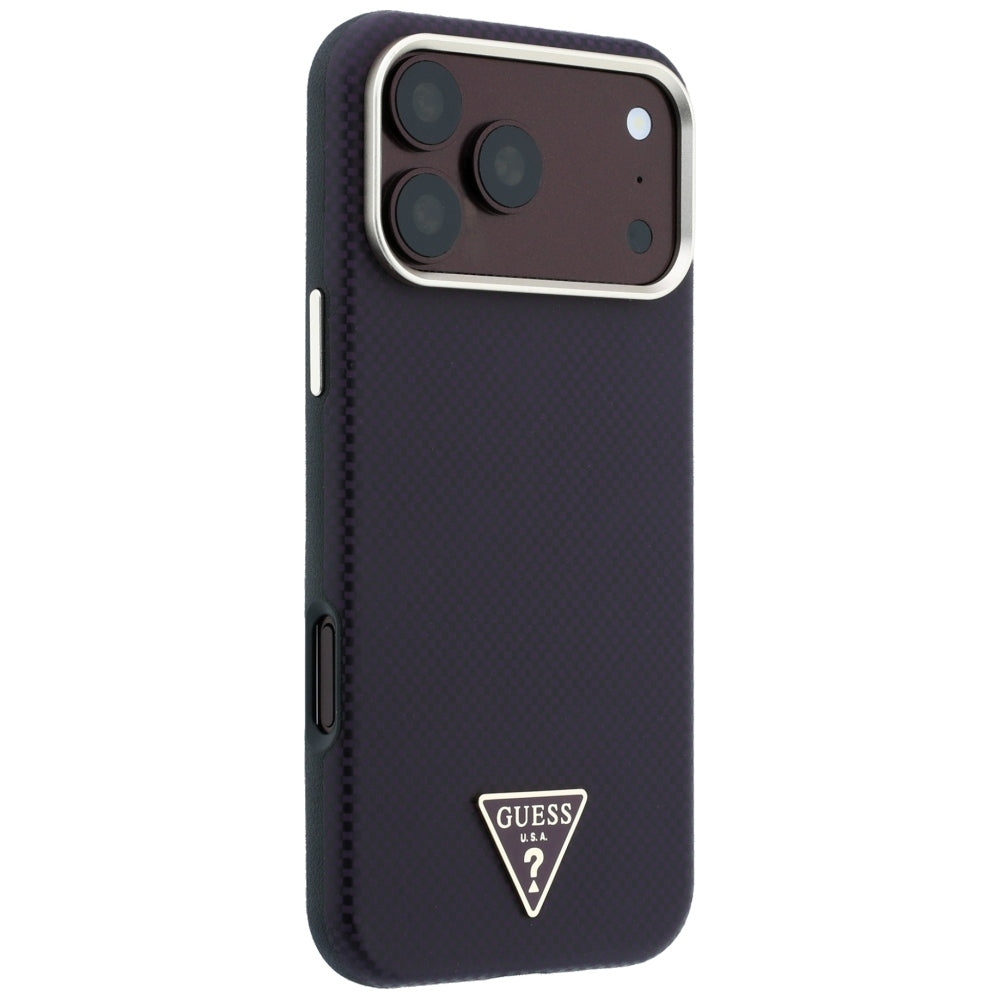 Coque MagSafe pour Apple iPhone 18 Pro Max / 17 Pro Max, Guess, Logo Triangle Kevlar, Bordeaux