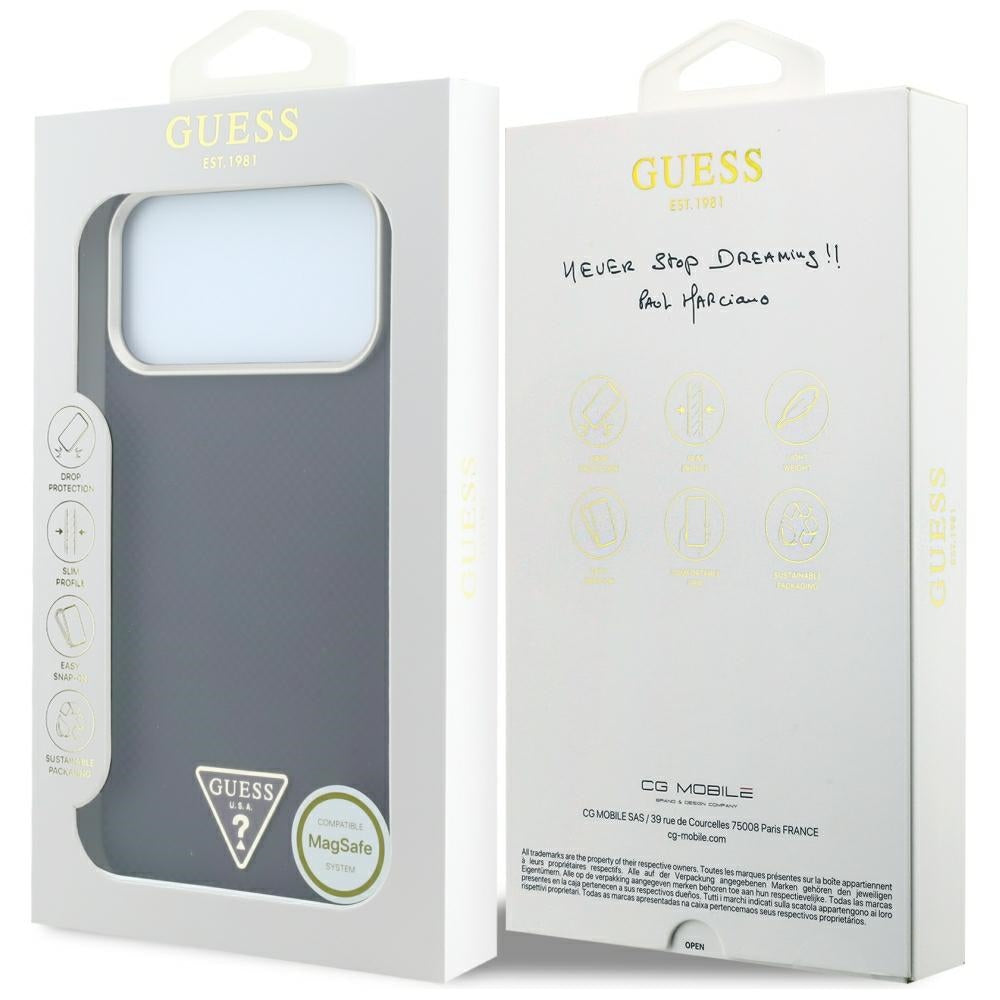 Coque MagSafe pour Apple iPhone 18 Pro Max / 17 Pro Max, Guess, Logo Triangle Kevlar, Bordeaux