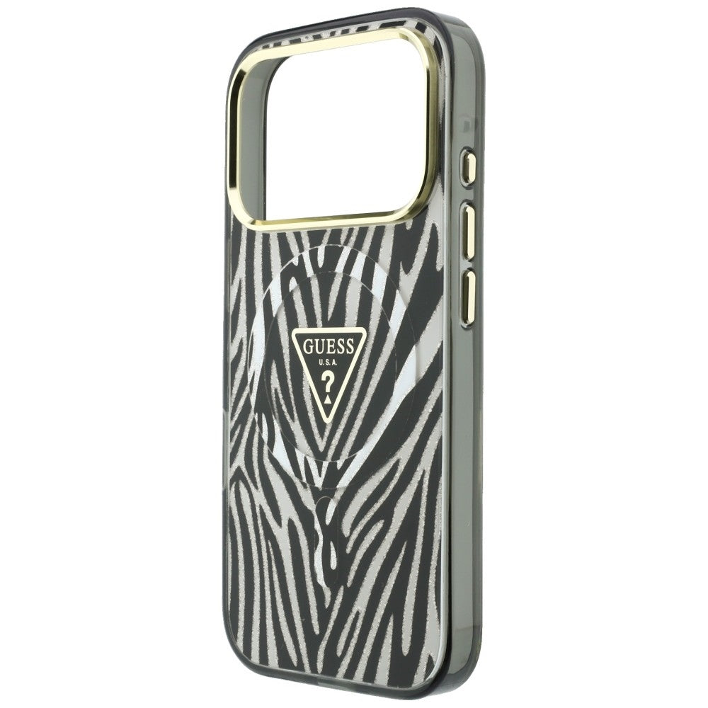 MagSafe-Hülle für Apple iPhone 18 Pro Max / 17 Pro Max, Guess, Zebra Glitter Dreieck Logo, Silber