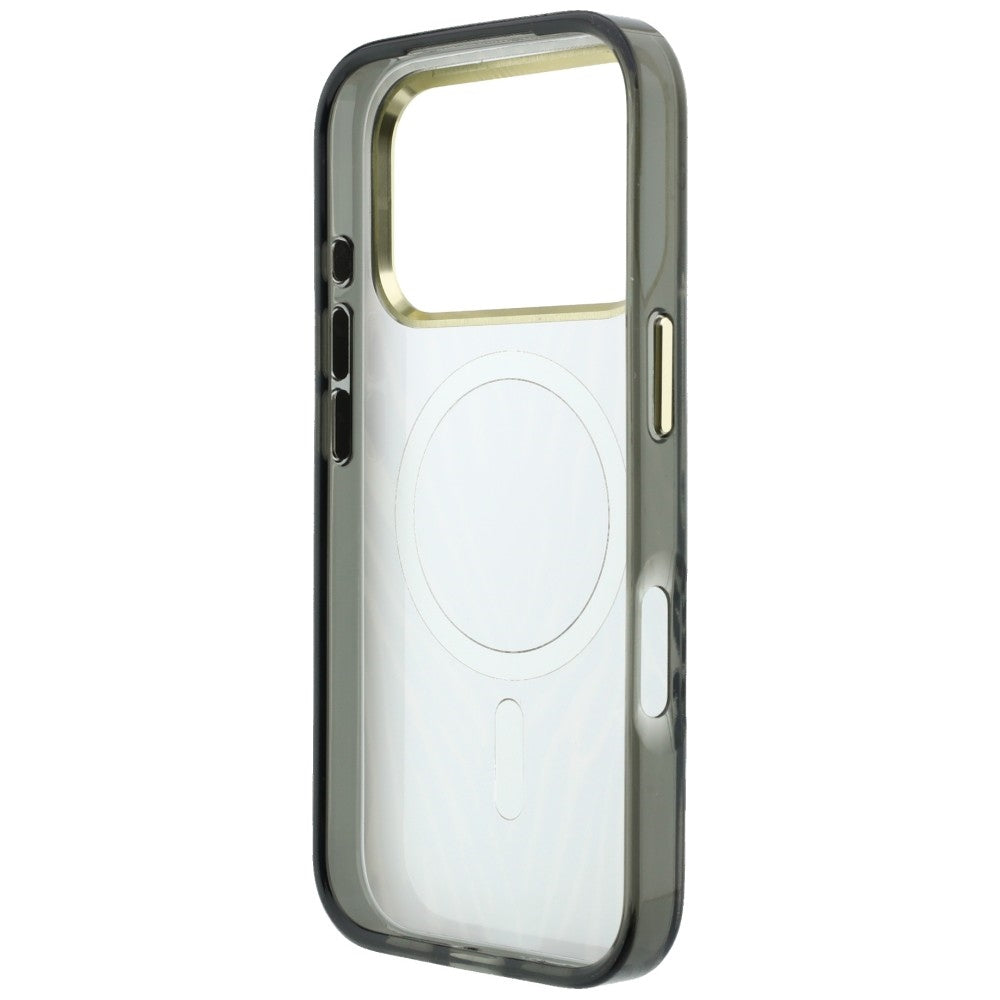 MagSafe-Hülle für Apple iPhone 18 Pro Max / 17 Pro Max, Guess, Zebra Glitter Dreieck Logo, Silber