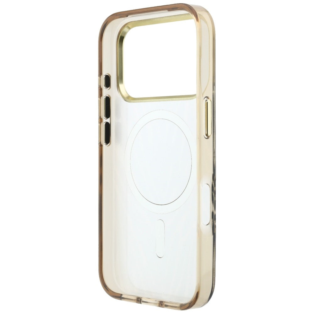Coque MagSafe pour Apple iPhone 18 Pro Max / 17 Pro Max, Guess, Logo Triangle Paillettes Zèbre, Dorée