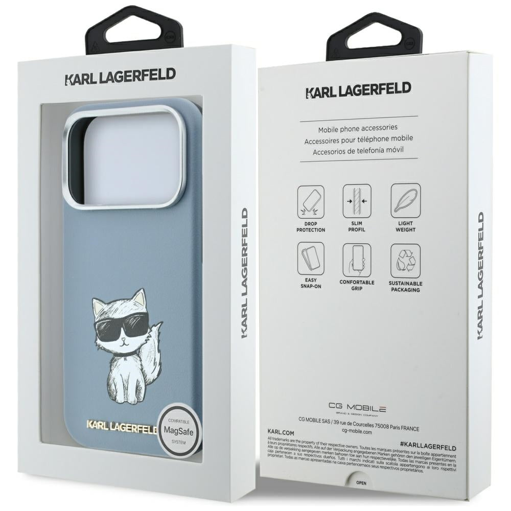 Coque MagSafe pour Apple iPhone 18 Pro Max / 17 Pro Max, Karl Lagerfeld, Choupette Sketch, Bleu