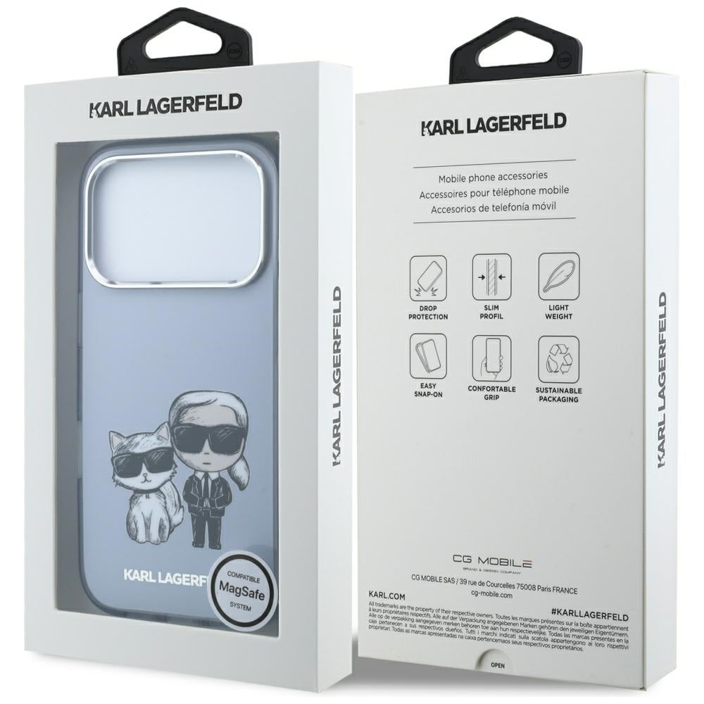 Coque MagSafe pour Apple iPhone 18 Pro Max / 17 Pro Max, Karl Lagerfeld, IML KC Bodies Sketch Print, Bleue