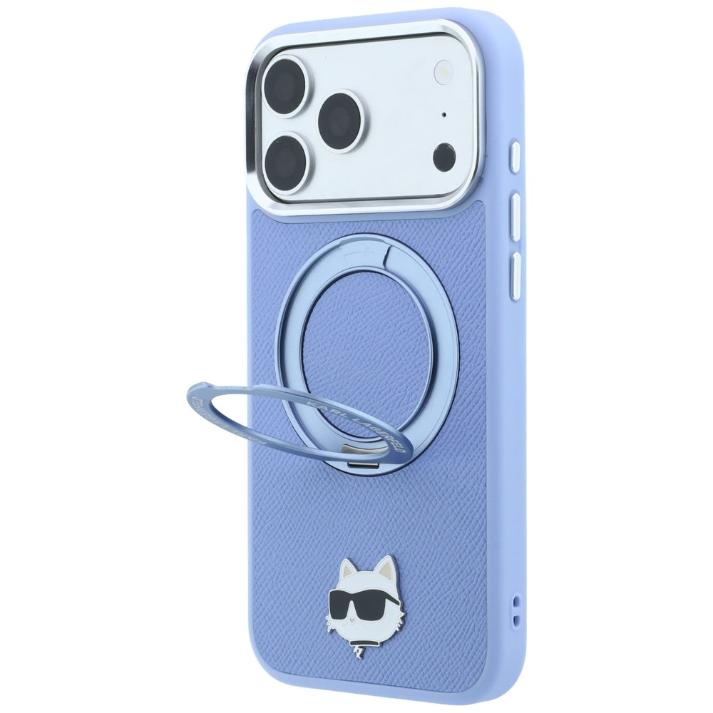 MagSafe-Hülle für Apple iPhone 18 Pro Max / 17 Pro Max, Karl Lagerfeld, Saffiano Ring Stand 360 Choupette Pin, Blau