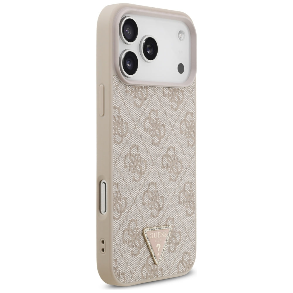 Coque MagSafe pour Apple iPhone 18 Pro Max, Guess, 4G Triangle Strass, Rose