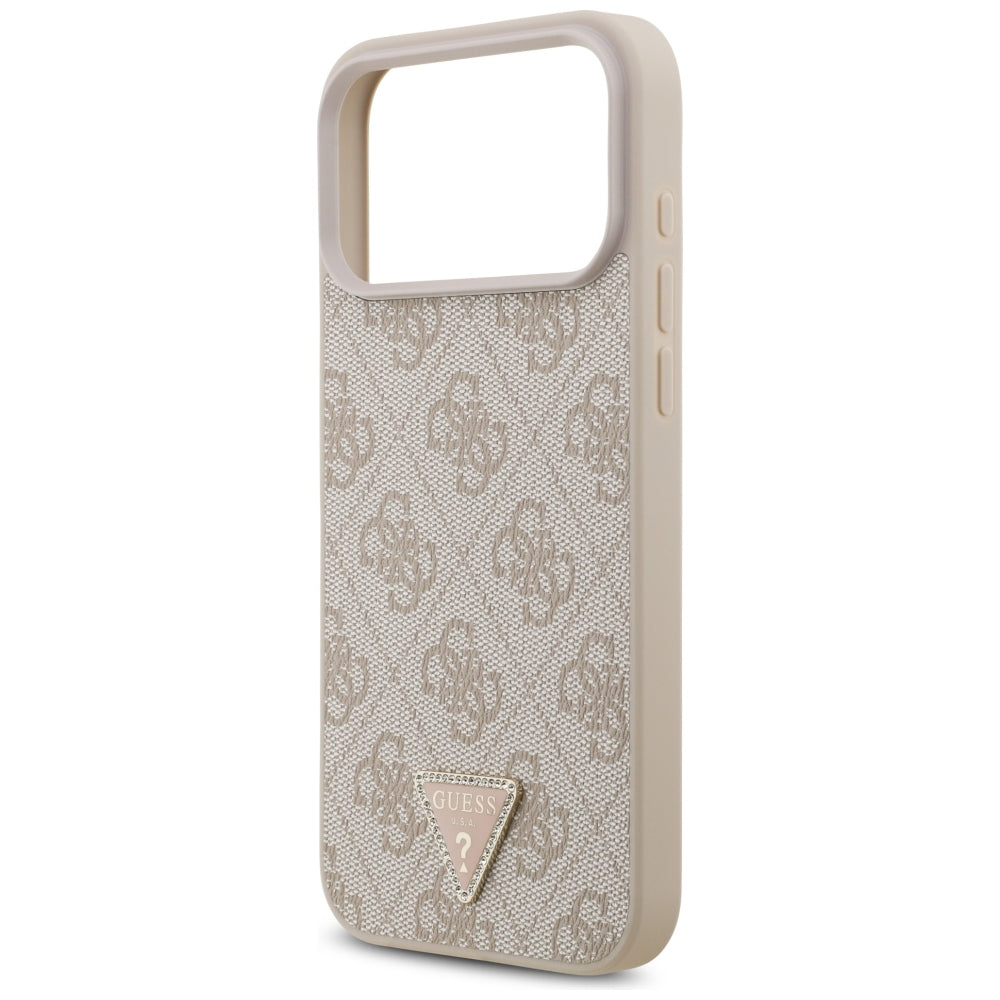 Coque MagSafe pour Apple iPhone 18 Pro Max, Guess, 4G Triangle Strass, Rose