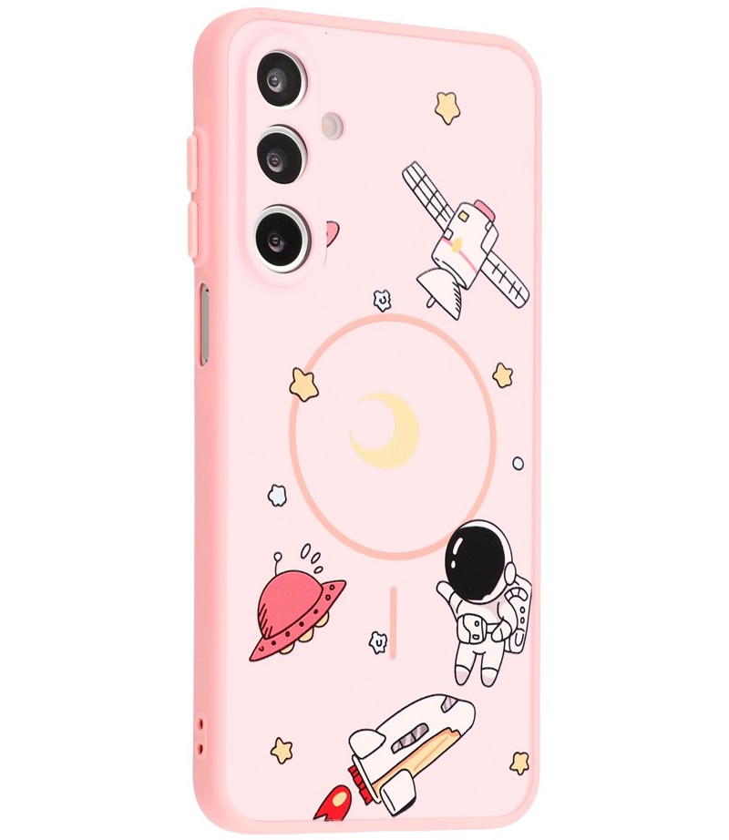 Coque MagSafe pour Samsung Galaxy A16 5G A166 / A16 4G A165, OEM, Astronaute Cartoon, Rose