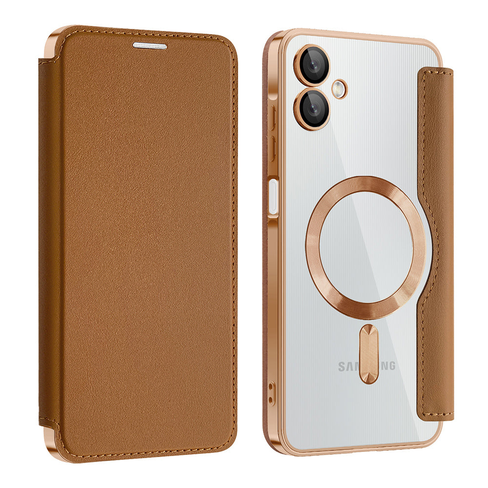 Coque MagSafe pour Samsung Galaxy A06 A065, Techsuit, SmartMag Book, Marron