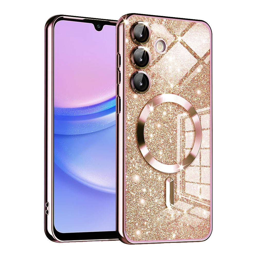 Coque MagSafe pour Samsung Galaxy A15 5G A156 / A15 A155, Techsuit, Luxury Glitter, Rose Doré