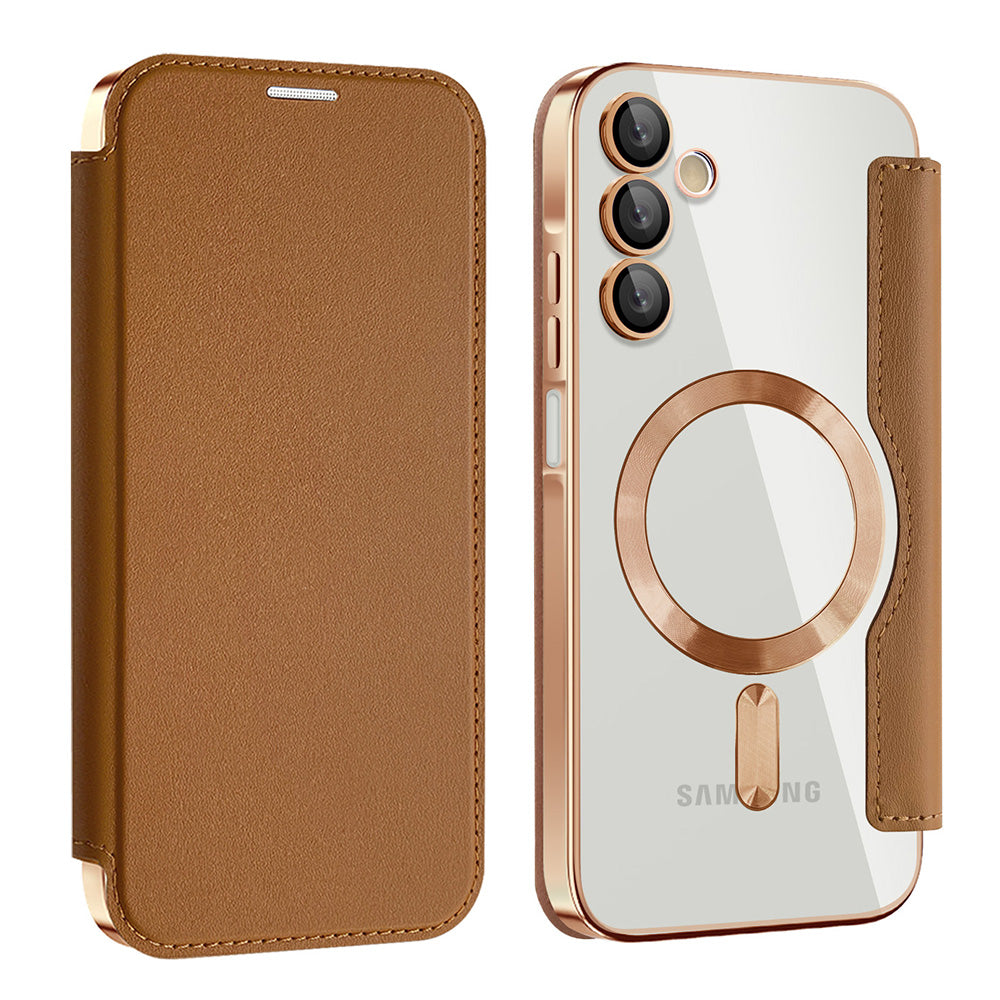 Coque MagSafe pour Samsung Galaxy A15 5G A156 / A15 A155, Techsuit, SmartMag Book, Marron