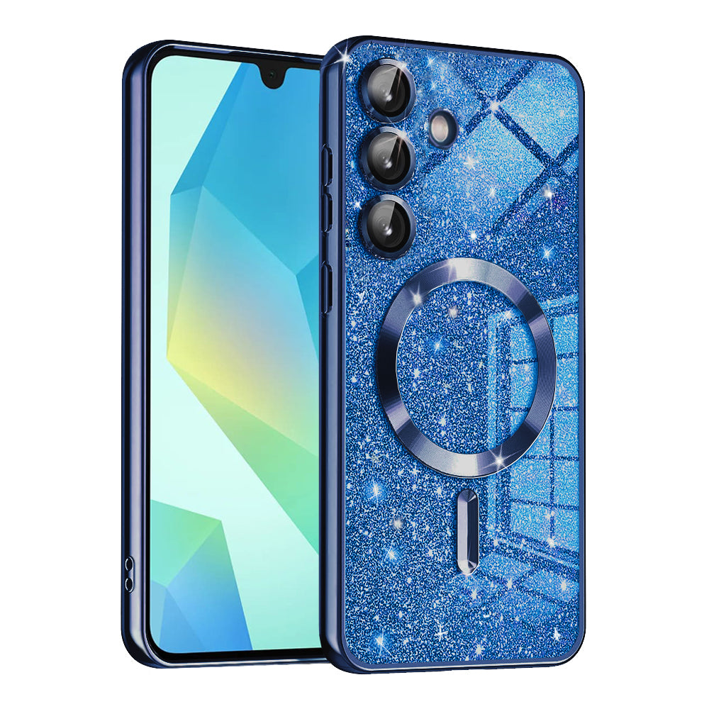 Coque MagSafe pour Samsung Galaxy A16 5G A166 / A16 4G A165, Techsuit, Luxury Glitter, Bleu Foncé